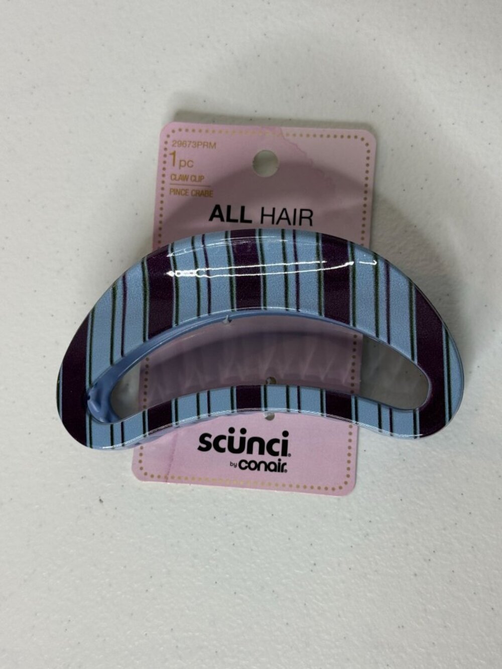 Scunci Blue Burgundy Striped Oval Claw Clip Preppy Hair Accessory Academia